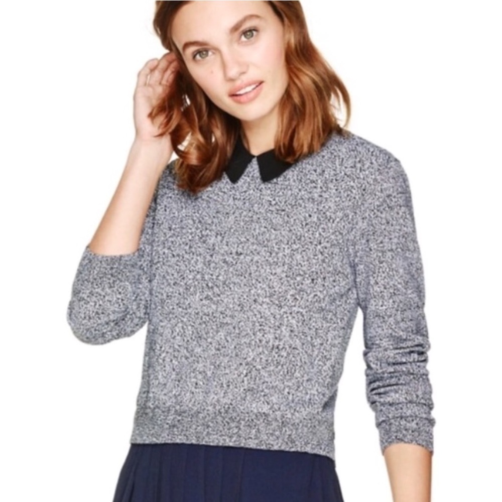SUNDAY Best Aritzia Cropped Crew Neck Sweater Black White Marled